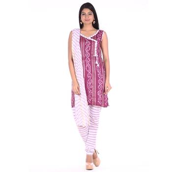 Wine Cotton Unstitched Bandhej Dress Material 1