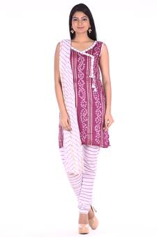 Wine Cotton Unstitched Bandhej Dress Material