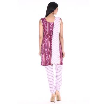 Wine Cotton Unstitched Bandhej Dress Material 2