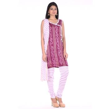 Wine Cotton Unstitched Bandhej Dress Material 3