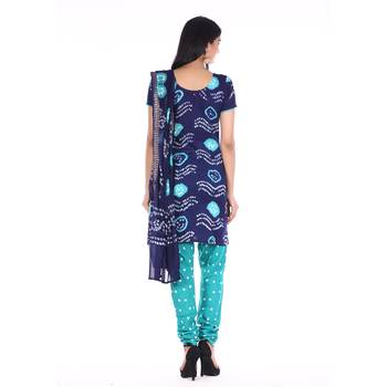 Navy Blue and Green Cotton Unstitched Bandhej Dress Material 2