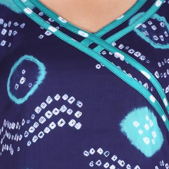 Navy Blue and Green Cotton Unstitched Bandhej Dress Material 4