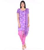 Purple and Pink Cotton Unstitched Bandhej Dress Material