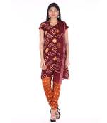 Maroon and Orange Cotton Unstitched Bandhej Dress Material