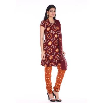Maroon and Orange Cotton Unstitched Bandhej Dress Material 3