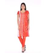 Orange Cotton Unstitched Bandhej Dress Material