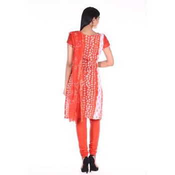 Orange Cotton Unstitched Bandhej Dress Material 2