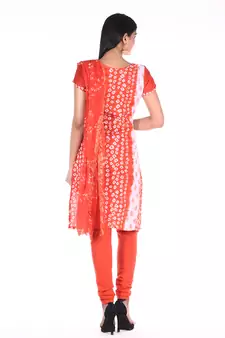Orange Cotton Unstitched Bandhej Dress Material