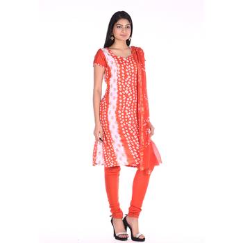 Orange Cotton Unstitched Bandhej Dress Material 3