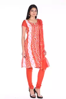 Orange Cotton Unstitched Bandhej Dress Material