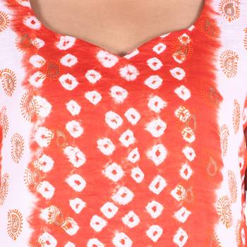 Orange Cotton Unstitched Bandhej Dress Material 4