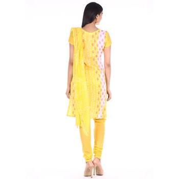 Lemon Yellow Cotton Unstitched Bandhej Dress Material 2