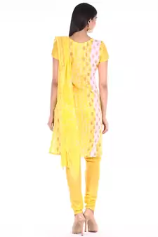 Lemon Yellow Cotton Unstitched Bandhej Dress Material
