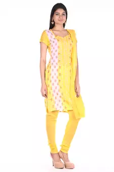 Lemon Yellow Cotton Unstitched Bandhej Dress Material