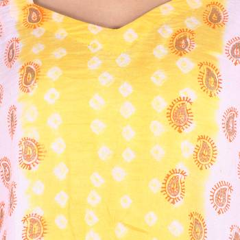 Lemon Yellow Cotton Unstitched Bandhej Dress Material 4
