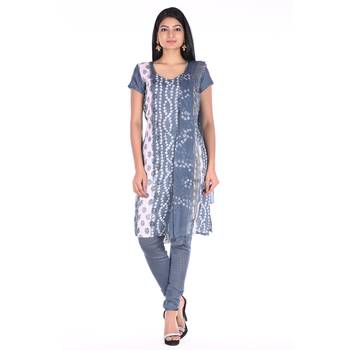 Grey Cotton Unstitched Bandhej Dress Material 1