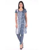 Grey Cotton Unstitched Bandhej Dress Material