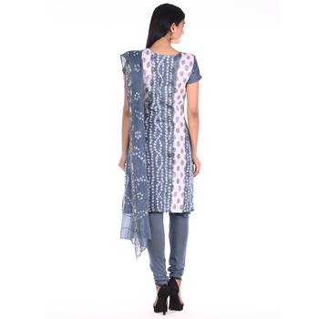 Grey Cotton Unstitched Bandhej Dress Material 2
