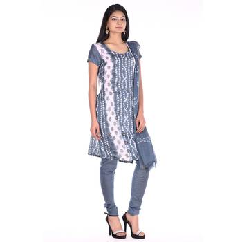 Grey Cotton Unstitched Bandhej Dress Material 3