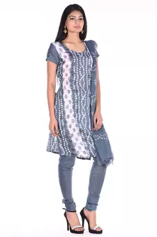 Grey Cotton Unstitched Bandhej Dress Material