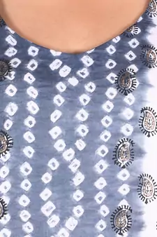 Grey Cotton Unstitched Bandhej Dress Material