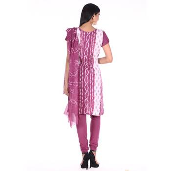 Wine Cotton Unstitched Bandhej Dress Material 2