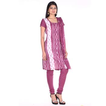Wine Cotton Unstitched Bandhej Dress Material 3