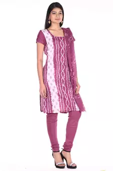 Wine Cotton Unstitched Bandhej Dress Material