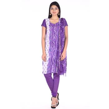 Purple Cotton Unstitched Bandhej Dress Material 1