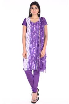 Purple Cotton Unstitched Bandhej Dress Material