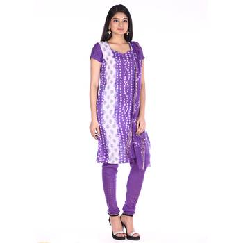 Purple Cotton Unstitched Bandhej Dress Material 3