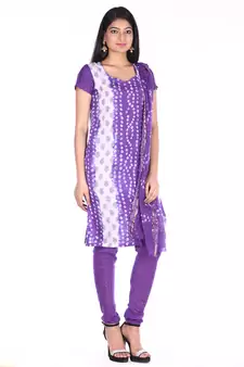 Purple Cotton Unstitched Bandhej Dress Material