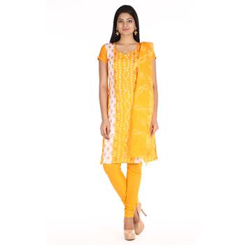 Yellow Cotton Unstitched Bandhej Dress Material 1