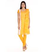 Yellow Cotton Unstitched Bandhej Dress Material