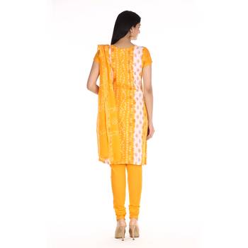 Yellow Cotton Unstitched Bandhej Dress Material 2
