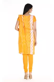 Yellow Cotton Unstitched Bandhej Dress Material