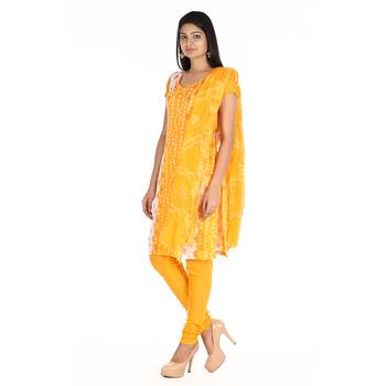 Yellow Cotton Unstitched Bandhej Dress Material 3