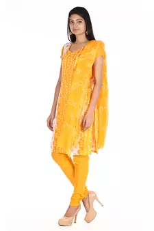 Yellow Cotton Unstitched Bandhej Dress Material
