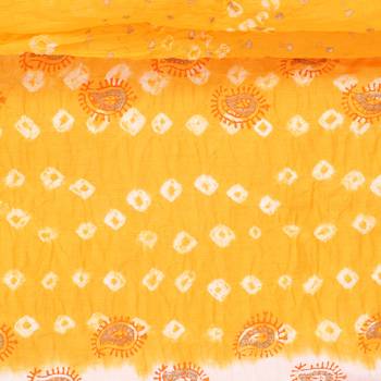 Yellow Cotton Unstitched Bandhej Dress Material 4