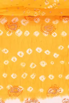 Yellow Cotton Unstitched Bandhej Dress Material