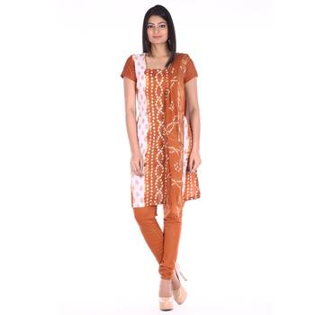 Brown Cotton Unstitched Bandhej Dress Material 1