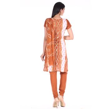 Brown Cotton Unstitched Bandhej Dress Material 2