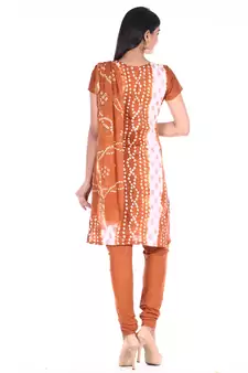 Brown Cotton Unstitched Bandhej Dress Material