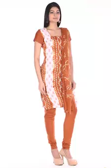 Brown Cotton Unstitched Bandhej Dress Material