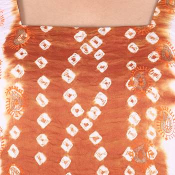Brown Cotton Unstitched Bandhej Dress Material 4