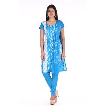 Aqua Blue Cotton Unstitched Bandhej Dress Material 1