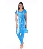 Aqua Blue Cotton Unstitched Bandhej Dress Material
