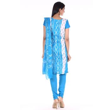 Aqua Blue Cotton Unstitched Bandhej Dress Material 2