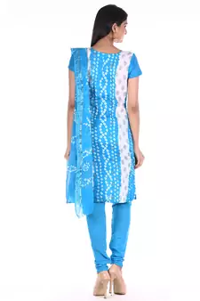 Aqua Blue Cotton Unstitched Bandhej Dress Material