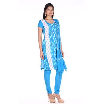 Aqua Blue Cotton Unstitched Bandhej Dress Material 3